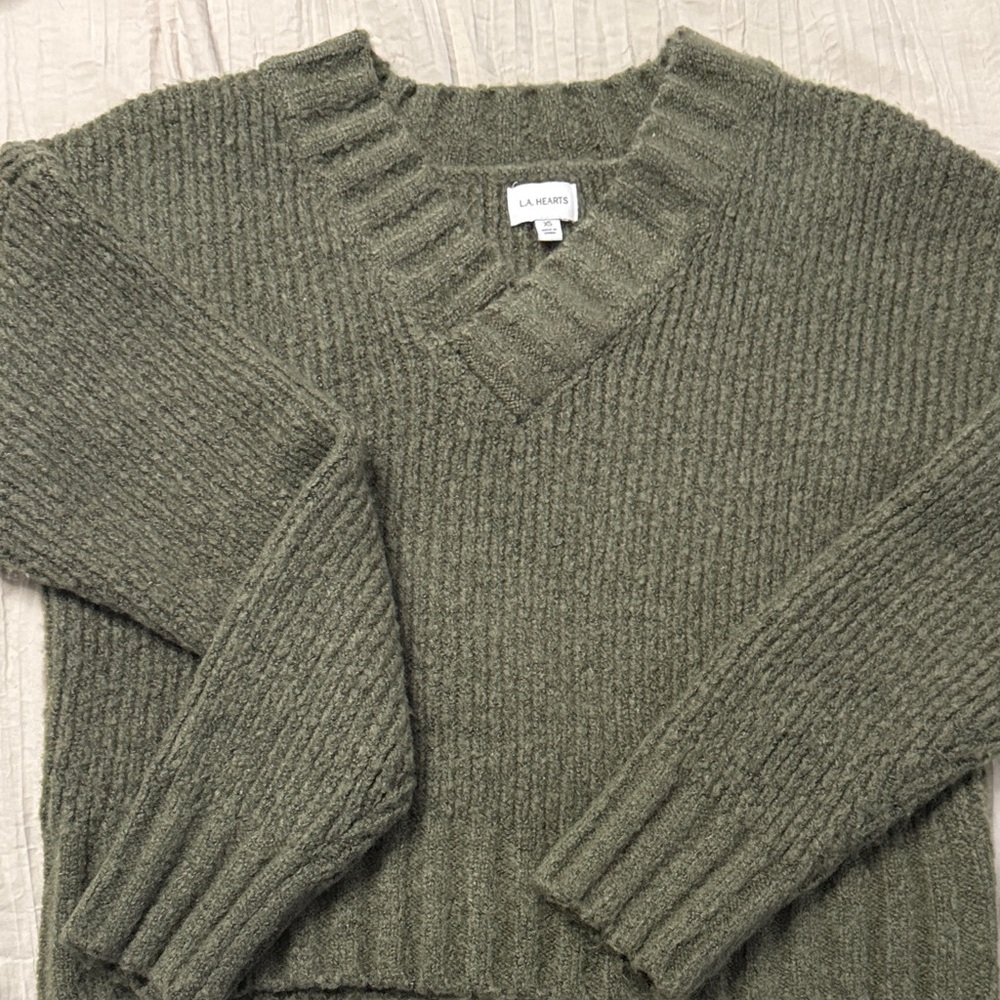 La Hearts Sage V-Neck Sweater - Picture 1 of 6